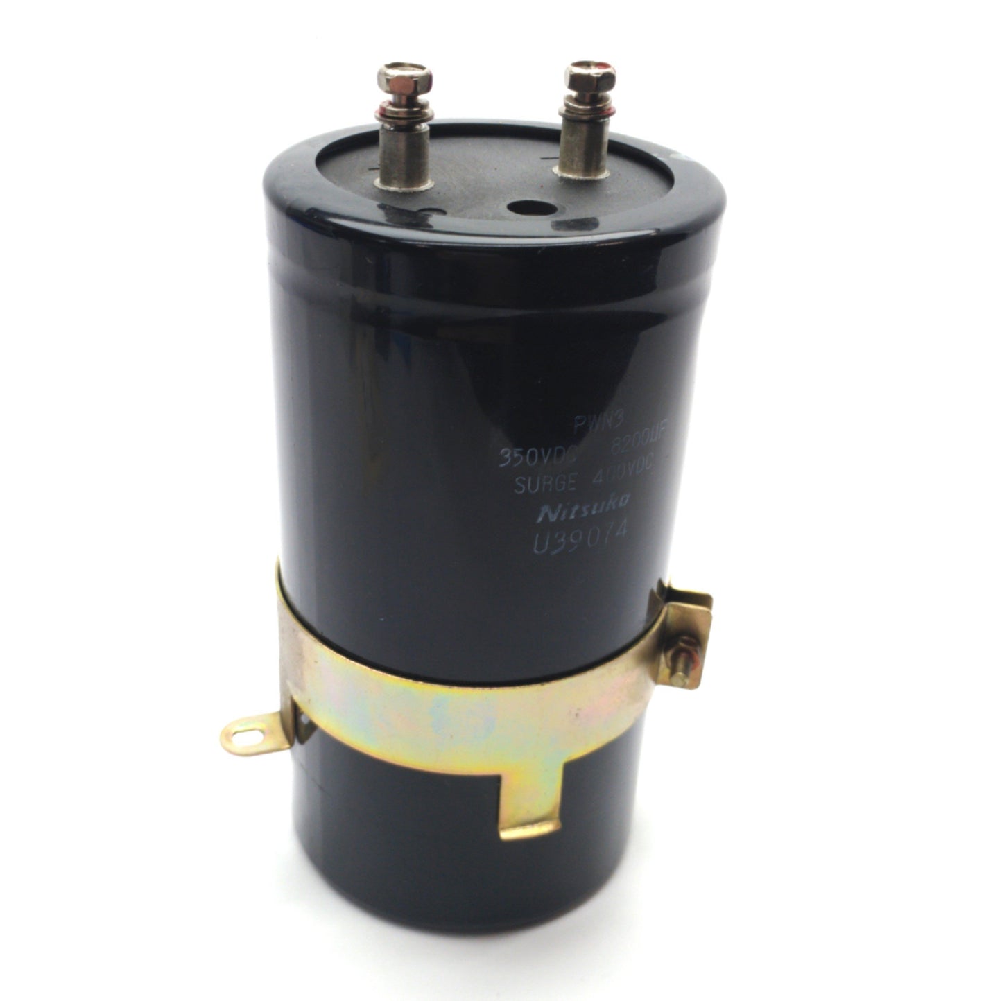 Used Nitsuko PWN3 Electrolytic Capacitor, 8200μF, 400VDC, ø3 1/16 x 6 3/16" w/Bracket