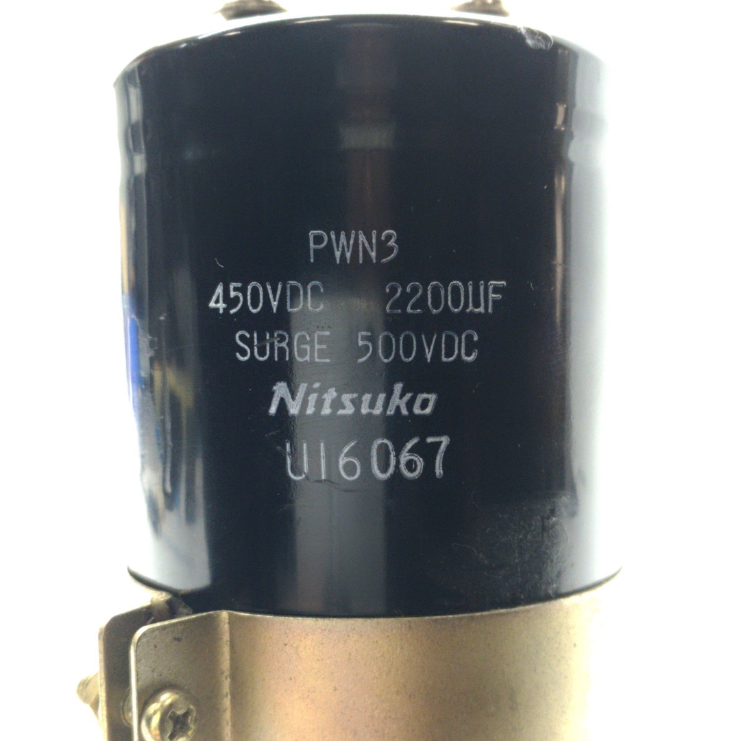 Used Nitsuko PWN3 Electrolytic Capacitor 2200μF 450VDC ø2 17/32 x 5 11/16" w/Bracket