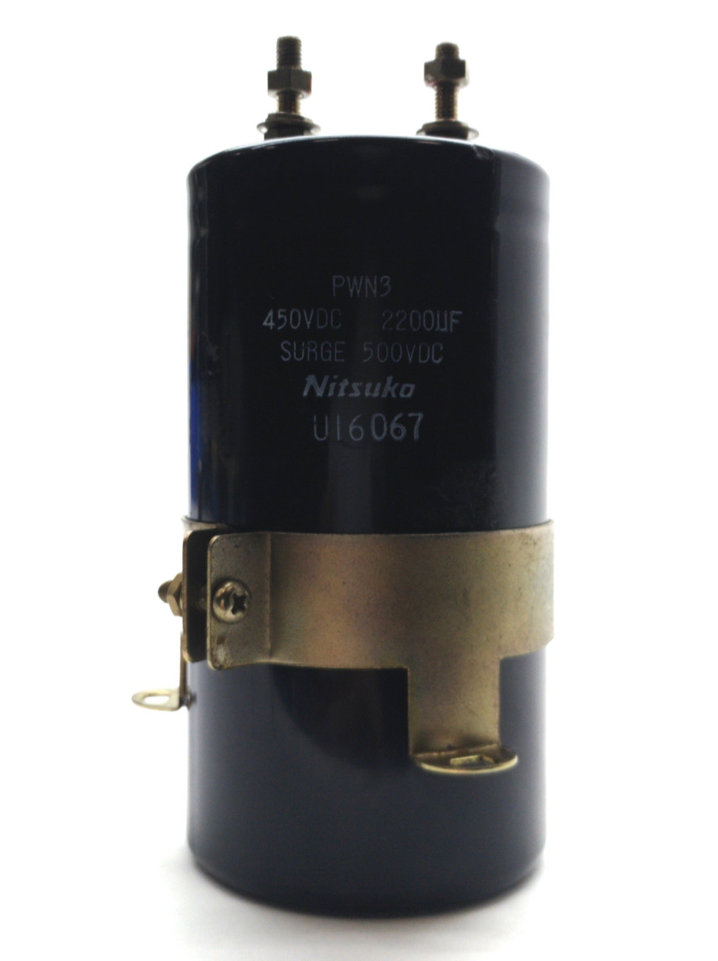 Used Nitsuko PWN3 Electrolytic Capacitor 2200μF 450VDC ø2 17/32 x 5 11/16" w/Bracket