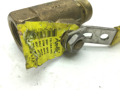 New – Open box Apollo 70-104-HC Inline Ball Valve 3/4" NPT to FNPT, Bronze B584, 450 PSI CWP