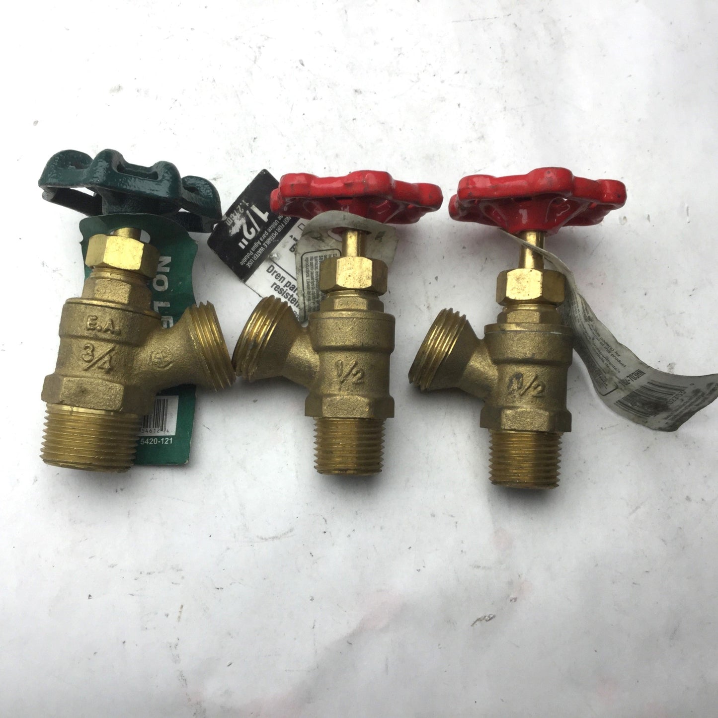 New – Open box Lot of 3 New Boiler Drains 2x 1/2" Pro Line (Red) 1x 3/4" A.Y. McDonald (Green)