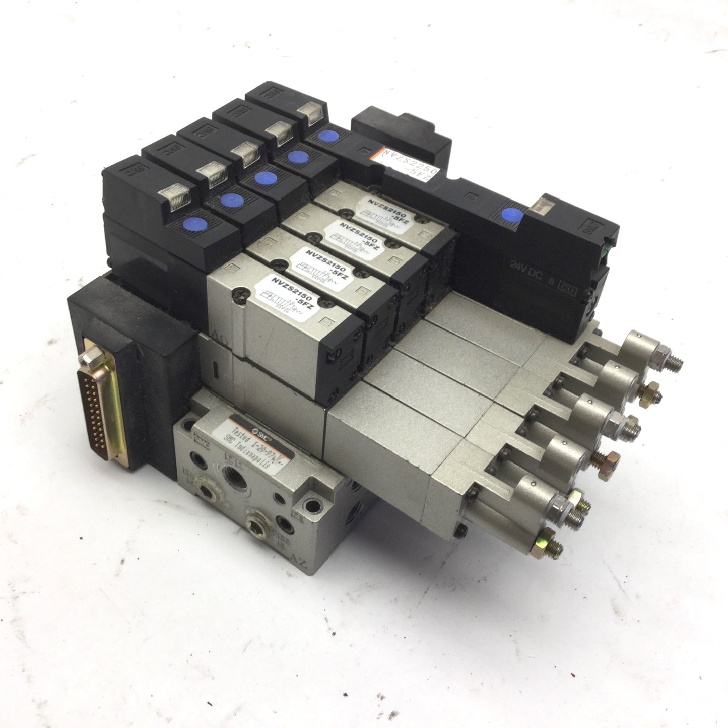 Used Bank of 5 SMC Solenoid Valves 4x NVZS2150-5FZ, NVZS2250-5FZ 5x NARBZS2000-00-P-1