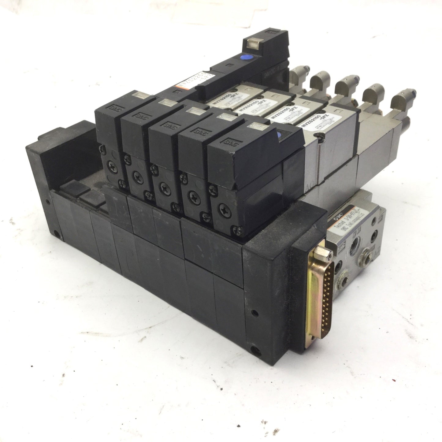 Used Bank of 5 SMC Solenoid Valves 4x NVZS2150-5FZ, NVZS2250-5FZ 5x NARBZS2000-00-P-1