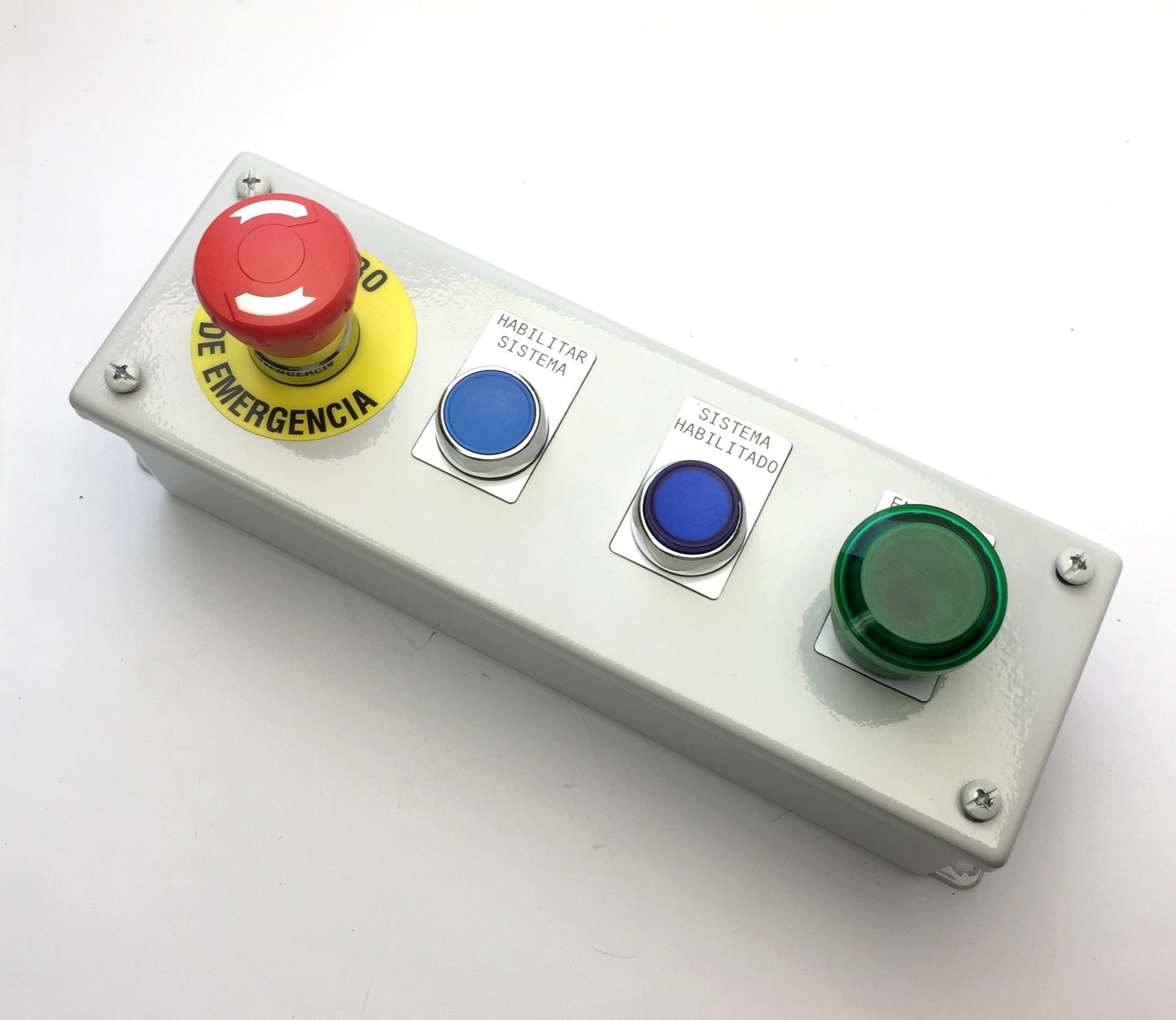 Used Hoffman E4PBG Pushbutton Enclosure, Allen Bradley E-Stop, Operator Panel