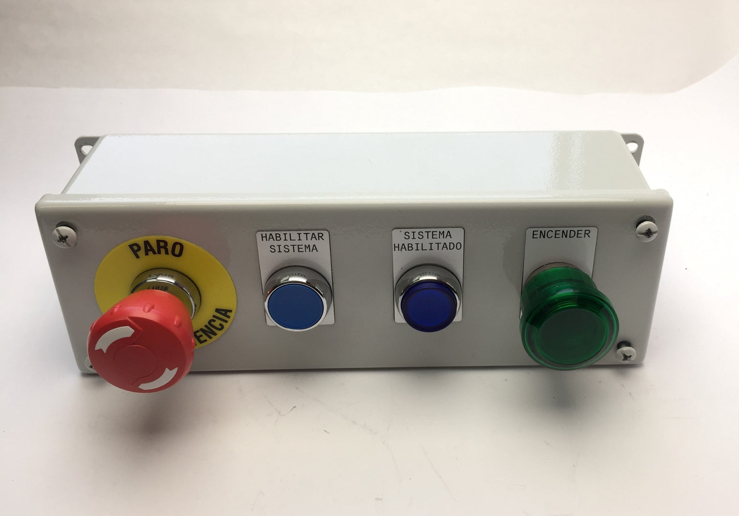 Used Hoffman E4PBG Pushbutton Enclosure, Allen Bradley E-Stop, Operator Panel
