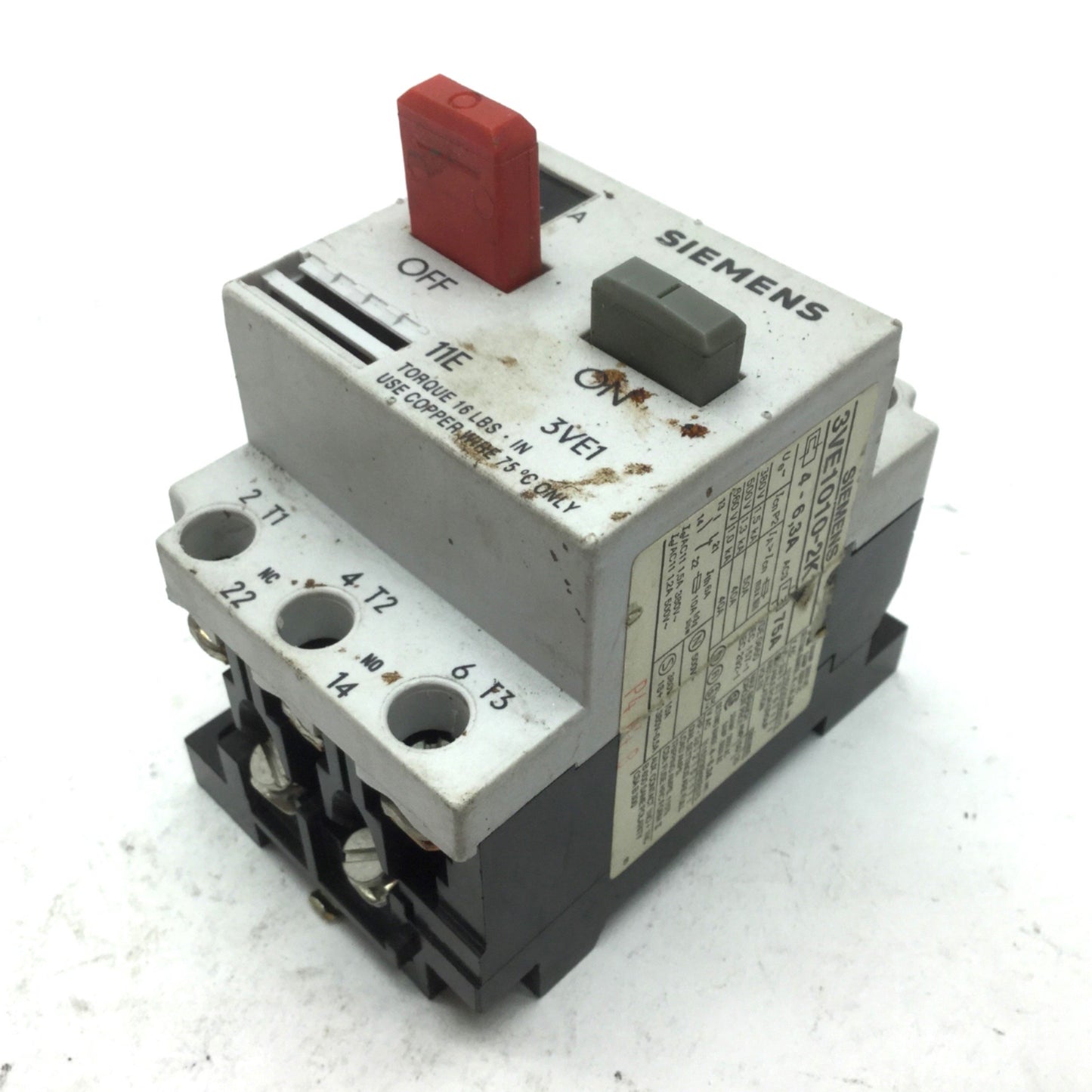 Used Siemens 3VE1010-2K Motor Starter Protector Circuit Breaker 4-6.3A 3-Pole