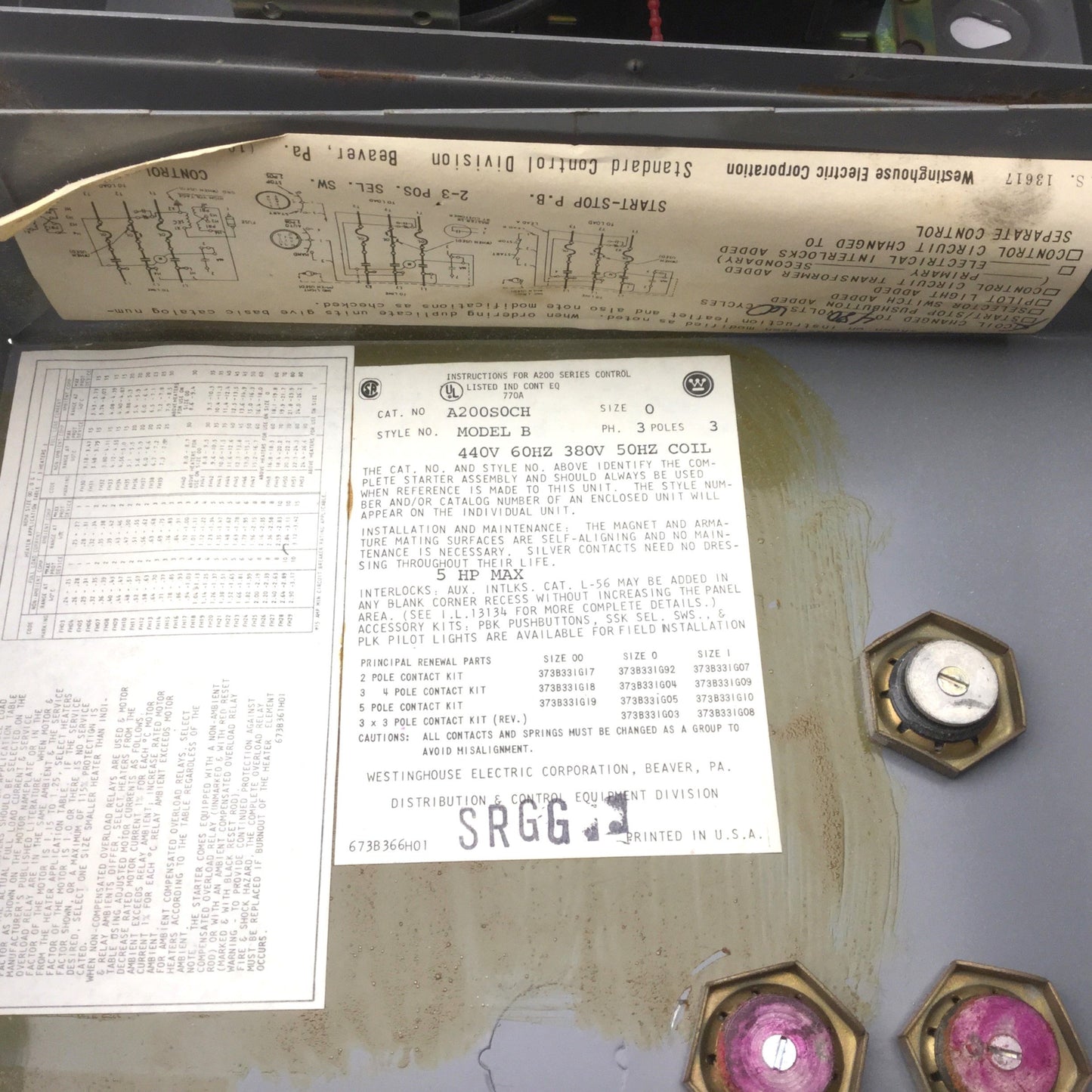 Used Westinghouse A200M0CH Starter Model B A200S0CH Enclosure Size 0, 3 Phase 3 Pole