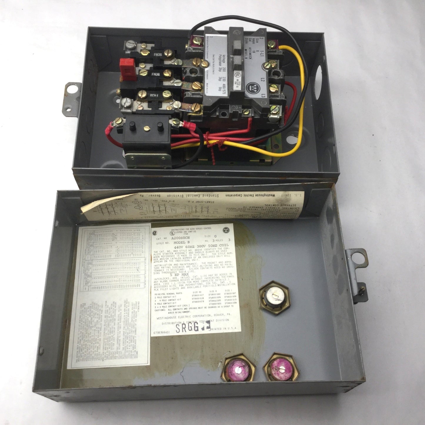Used Westinghouse A200M0CH Starter Model B A200S0CH Enclosure Size 0, 3 Phase 3 Pole