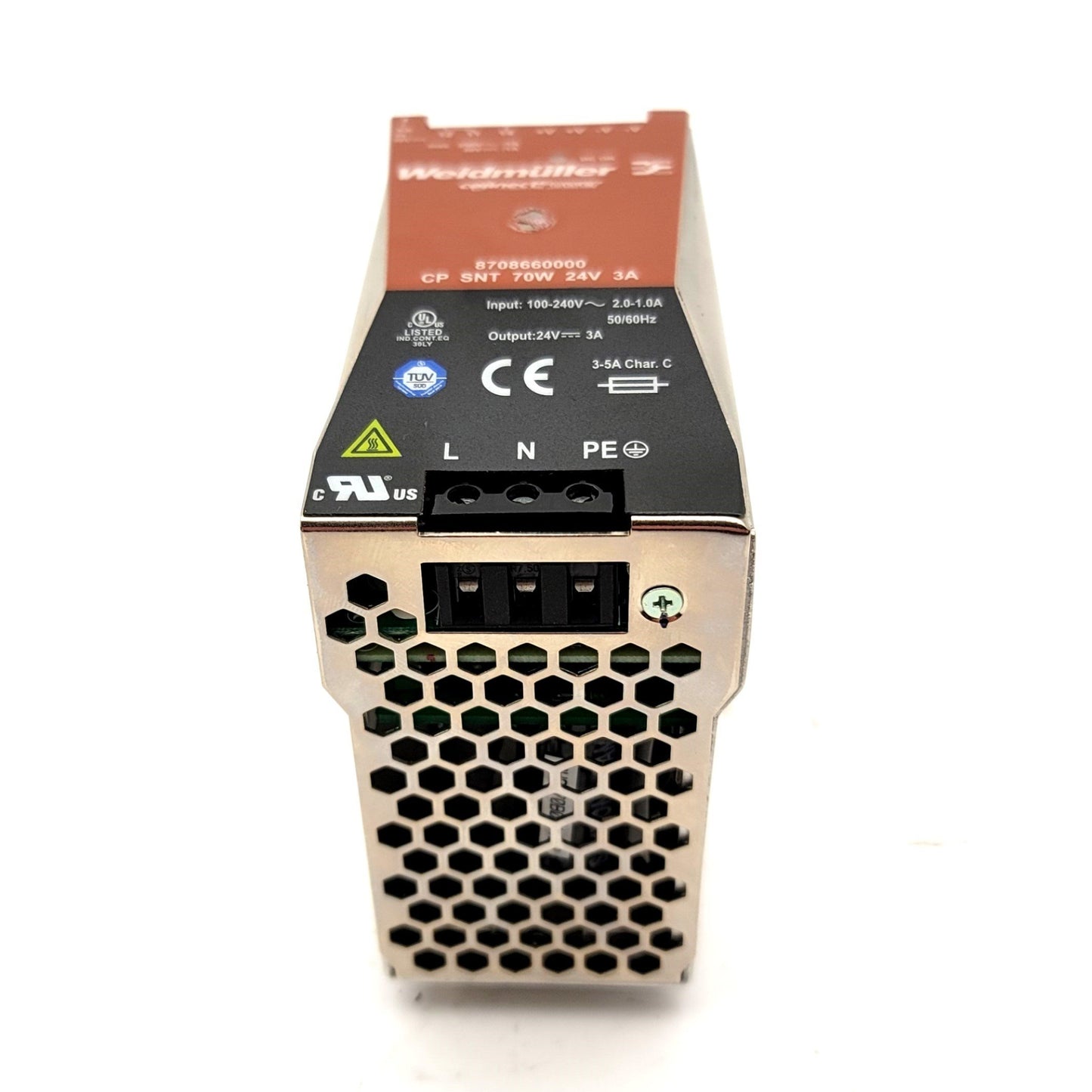 Used Weidmuller CP-SNT-70W-24V-3A Switch Mode Power Supply In: 100-240VAC Out: 24VDC