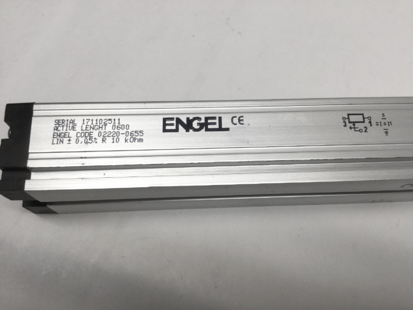 Used Engel 02220-0655 Linear Clamp Position Transducer 600mm Stroke, 10k Ohm Sensor
