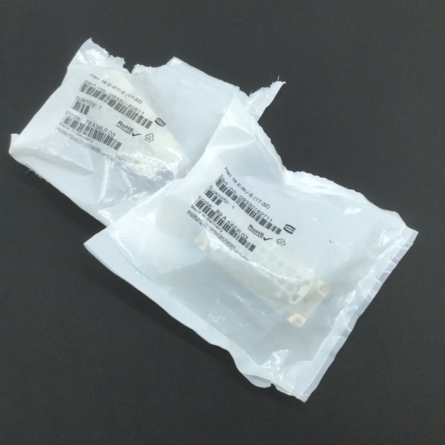 Used Harting HAN 16 E-BU-S Female and 16 E-STI-S Male Screw Terminal Inserts 16-Pin