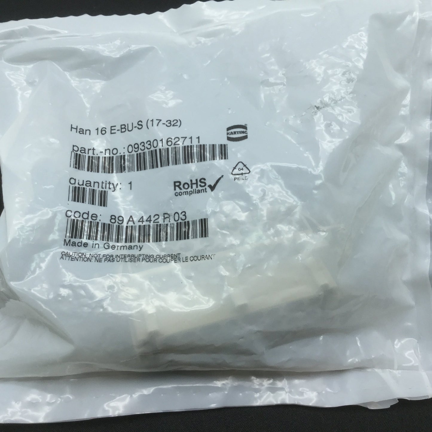 Used Harting HAN 16 E-BU-S Female and 16 E-STI-S Male Screw Terminal Inserts 16-Pin