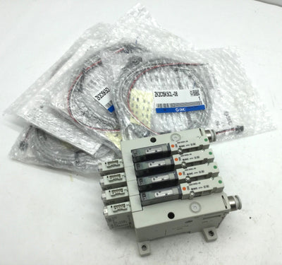 New – Open box Bank of 4 SMC ZK2C15K5CL-08 Vacuum Ejector w/ ZK2-ZSEB-A Switch, 24VDC, PNP