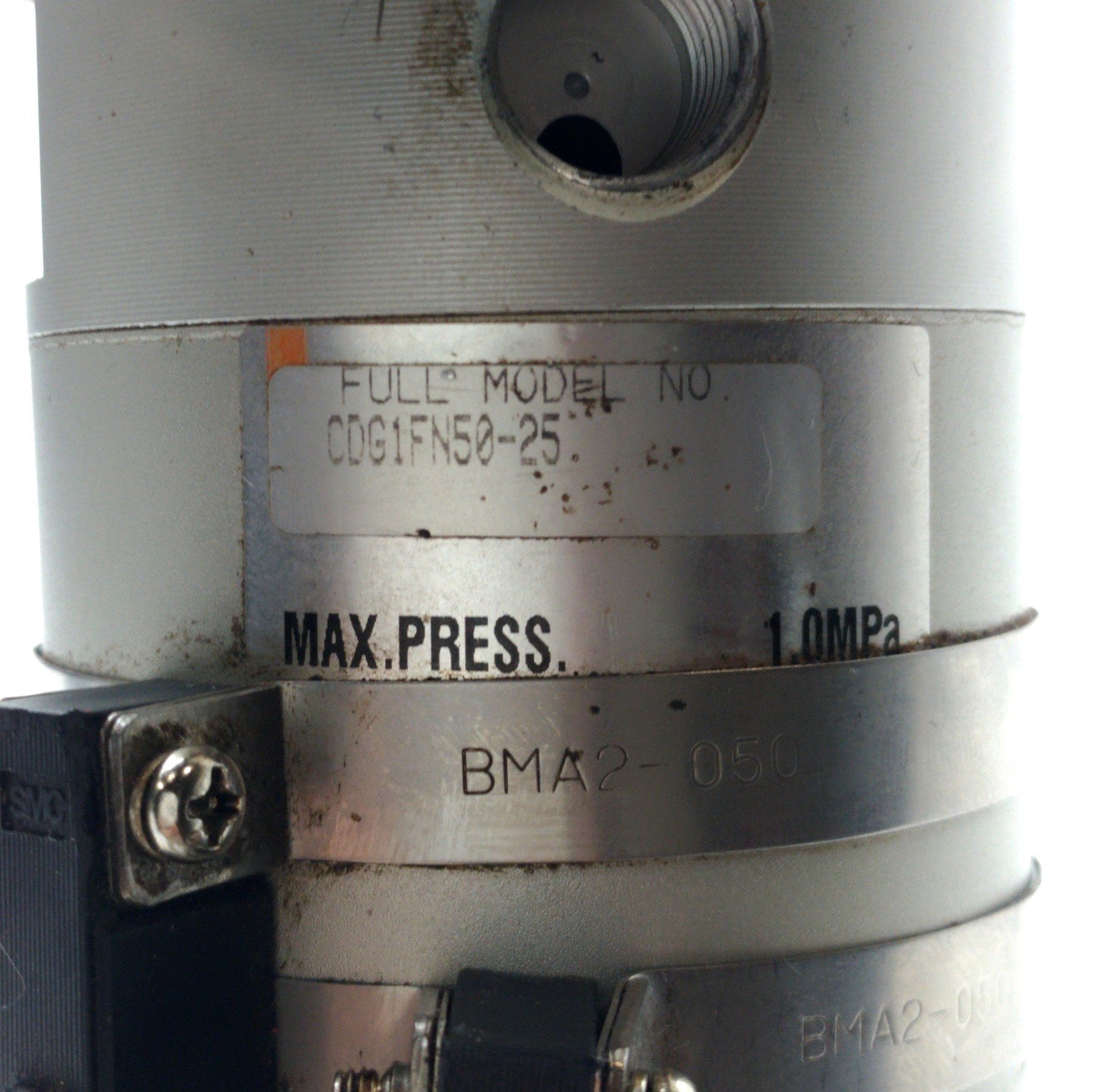 Used SMC CDG1FB50-25 Pneumatic Cylinder, 25mm Stroke, 50mm Bore, 1/4"NPT, 145PSI