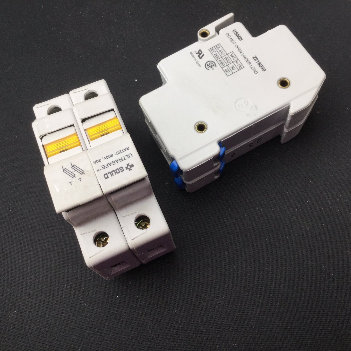 Used Lot of 2 Gould USM21 Fuse Holders, Terminal Rating 600V 30A, 2 Pole