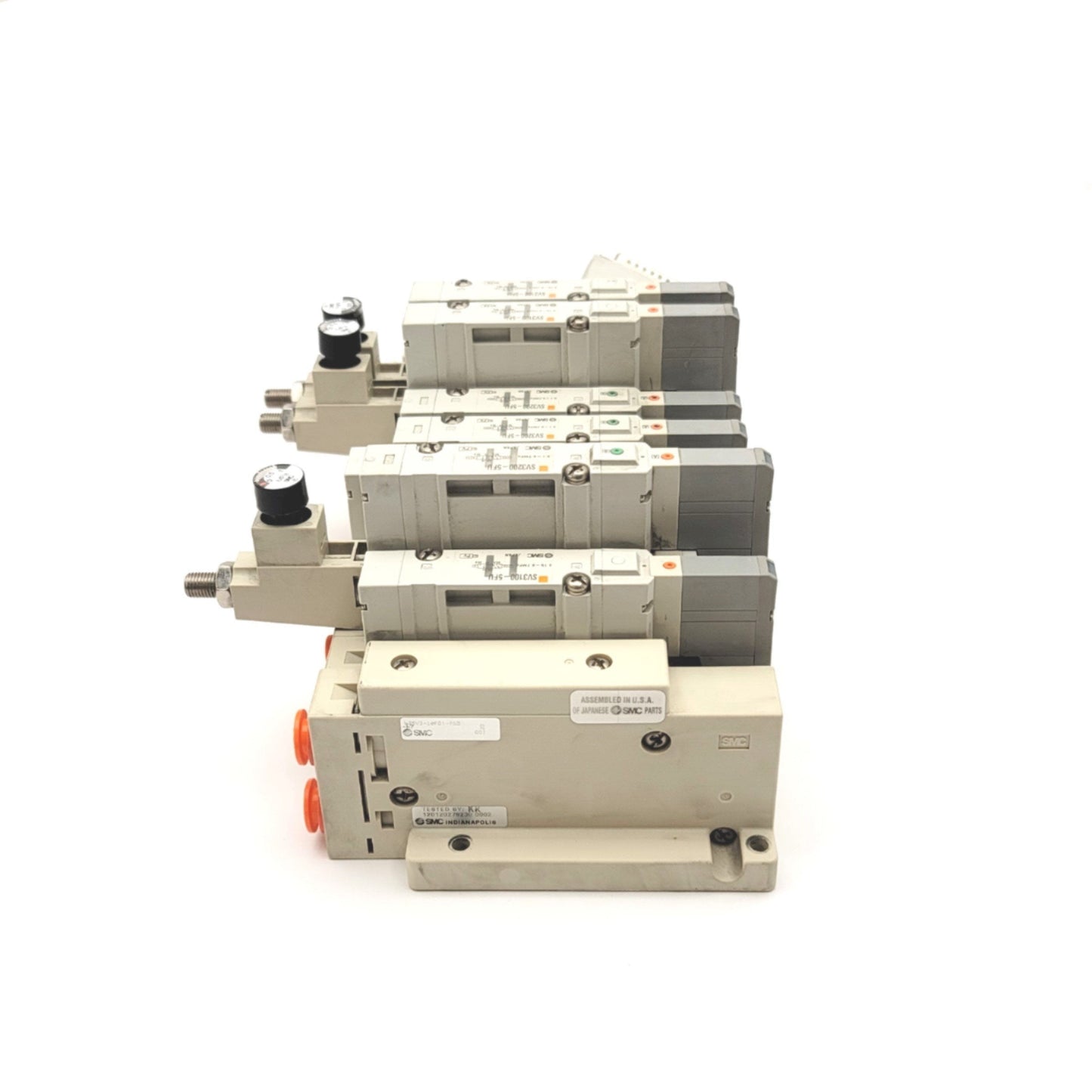 Used SMC Manifold With 10x 5-Port Solenoid Valves And 3x Interface Regulators