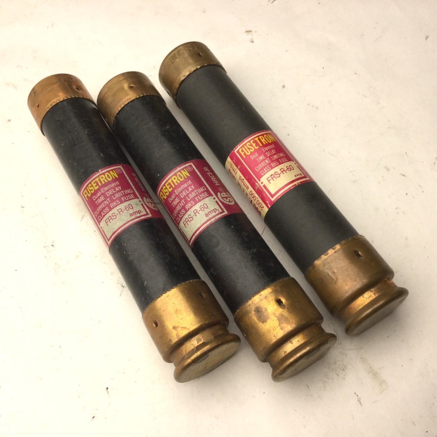 Used Lot of 3 Fusetron FRS-R-60 Fuses, Dual Element, Time Delay, 600VAC, *Tested*