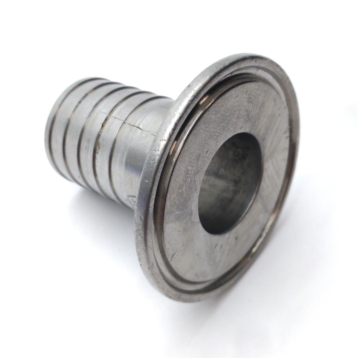 Used Tri-Clamp Sanitary Fitting/Adapter 1" Ladish to 3/4" Barb, 304SS, 1 5/8" Long