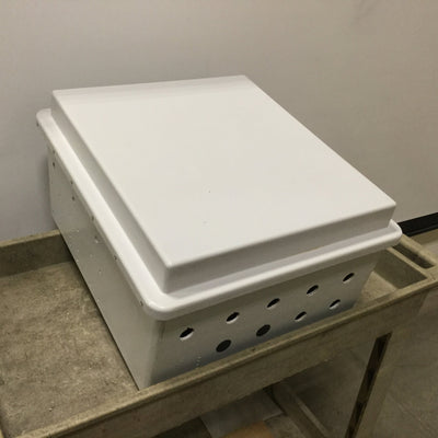 Used Robroy RJ1816HLL Electrical Enclosure, Fiberglass, 18" x 16" x 10", *Holes*