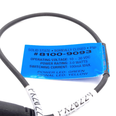 Used Tolomatic 81009093 Hall Effect Sensor, PNP NC M8 3-Pin Male, 10-30VDC, 10 1/2"