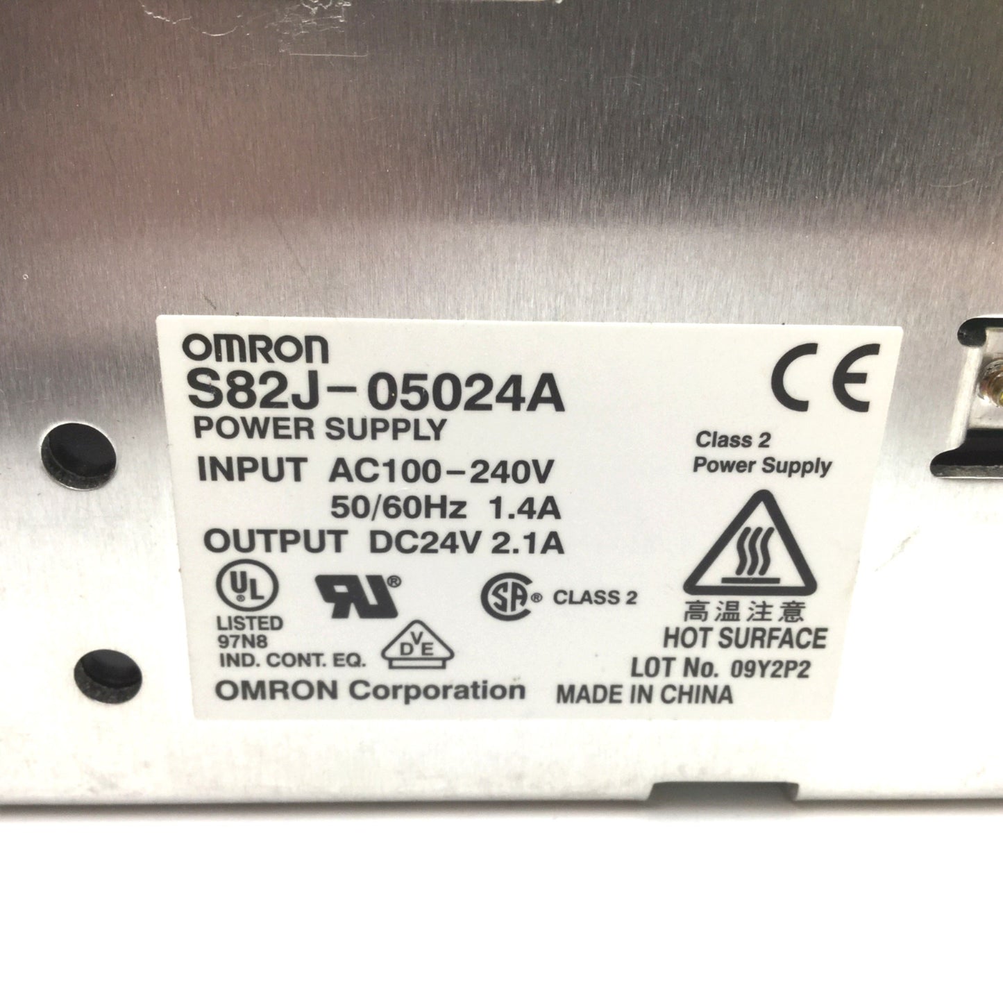 Used Omron S82J-05024A Power Supply, Input: 100-240VAC 1.4A, Output: 24VDC 2.1A