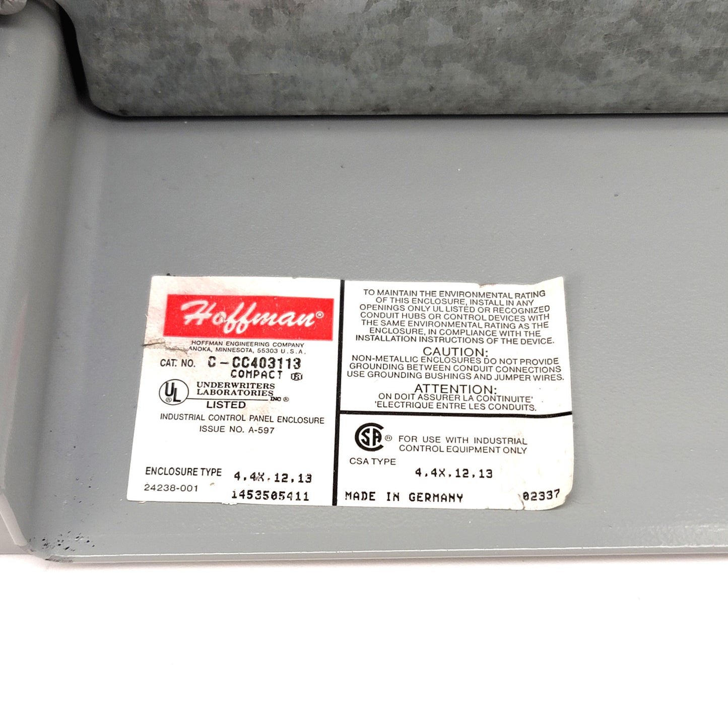 Used Hoffman Cast Aluminum HMI Enclosure Hinged Inside 15"x10"x4" Outside 16"x6"x10"