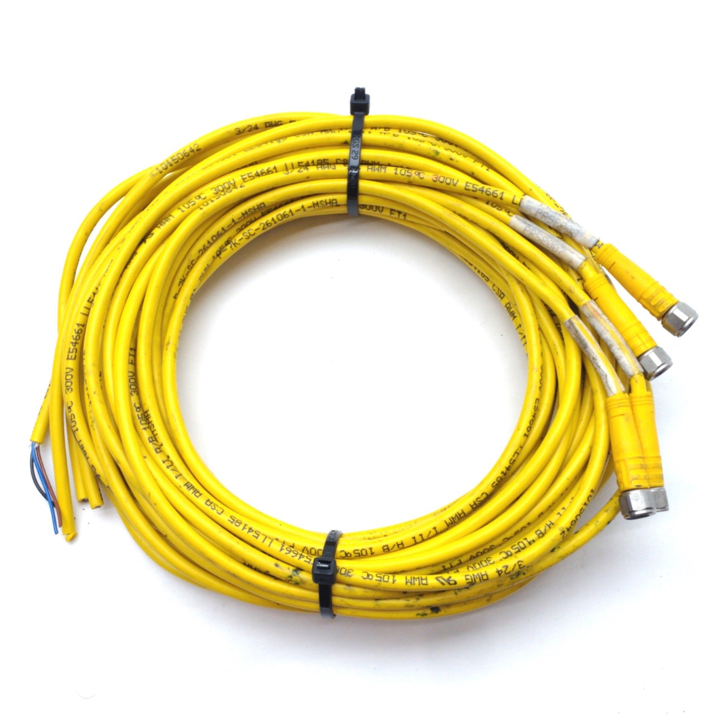 Used Lot of 4 Woodhead Straight Cables M8 3-Pin Female to Leads 9' Long 60V 4A