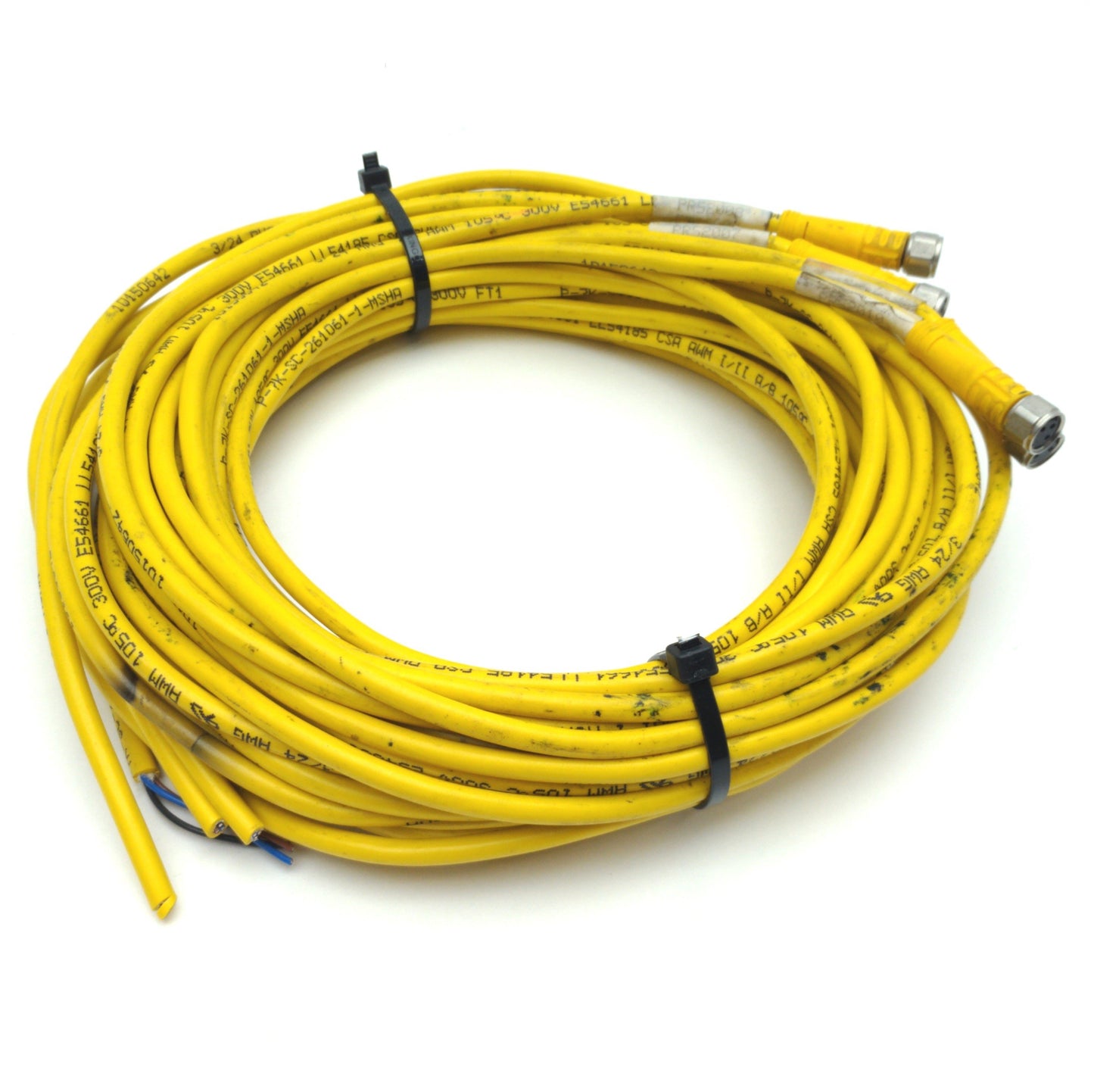 Used Lot of 4 Woodhead Straight Cables M8 3-Pin Female to Leads 9' Long 60V 4A