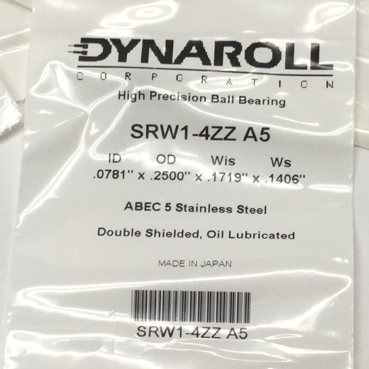 New Lot of 5 Dynaroll SRW1-4ZZ A5 Mini High Precision Ball Bearings SS, 1/4" OD
