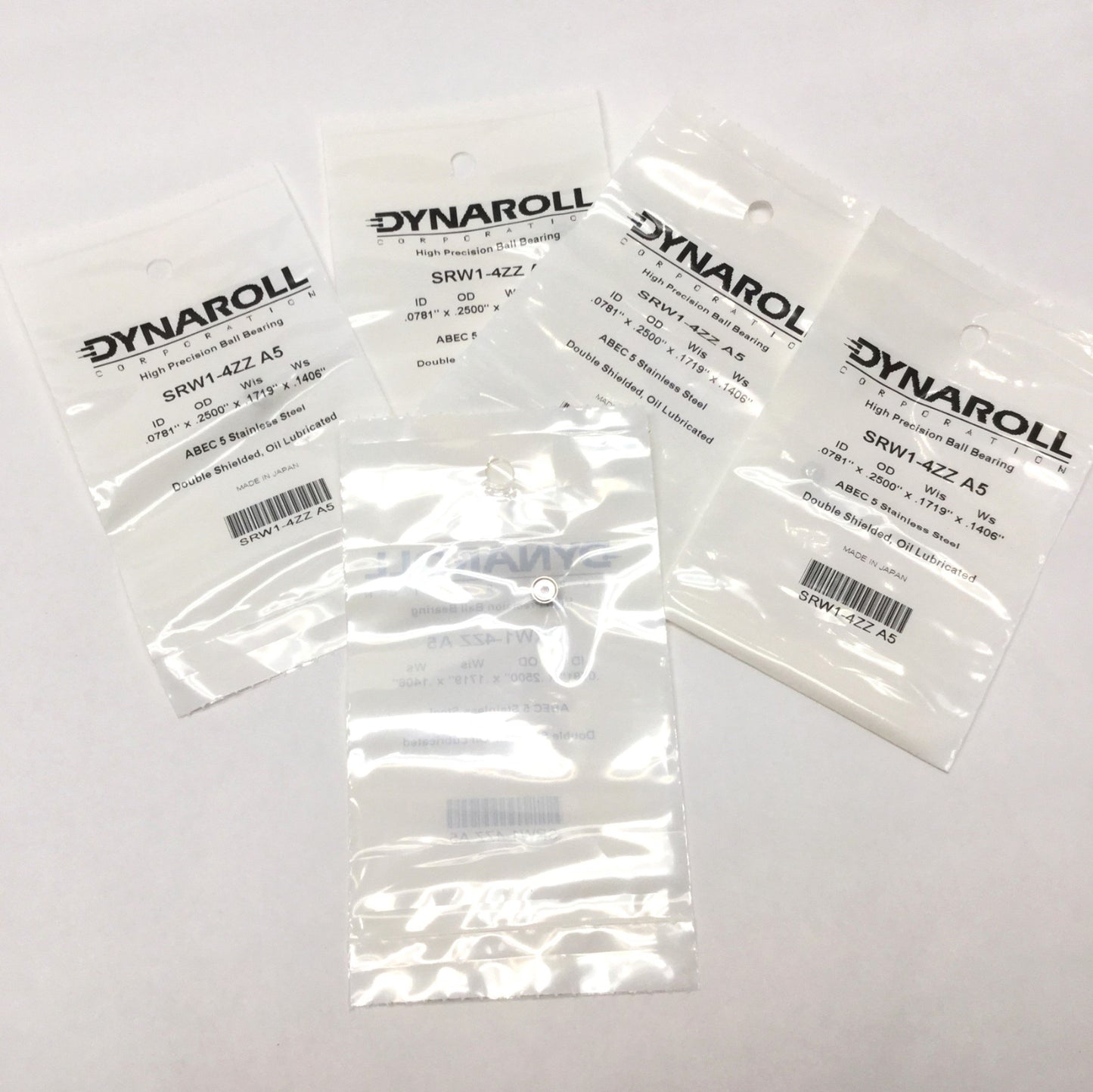 New Lot of 5 Dynaroll SRW1-4ZZ A5 Mini High Precision Ball Bearings SS, 1/4" OD