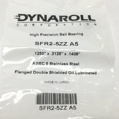 New – Open box Lot of 4 Dynaroll SFR2-4ZZ A5 High Precision Flanged Ball Bearings SS, 5/16" OD