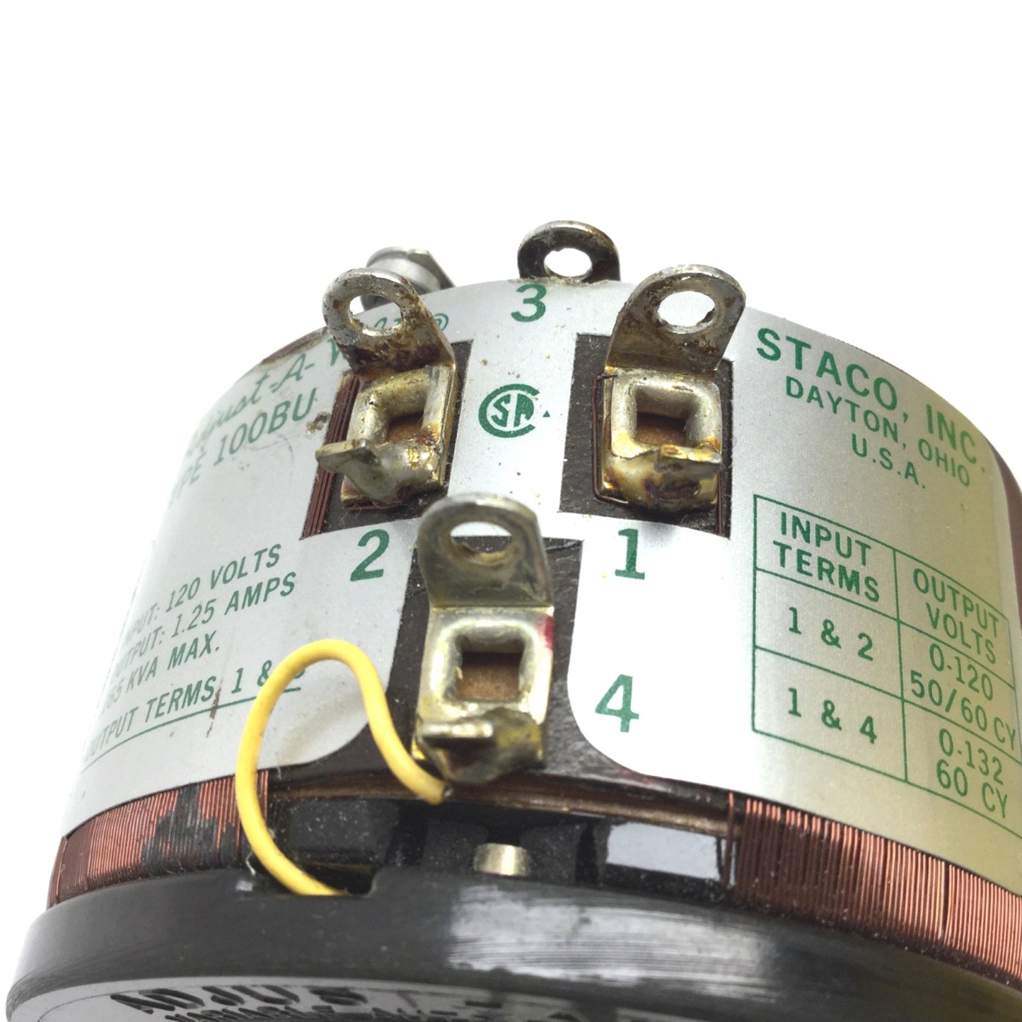 Used Staco 100BU Variable Auto Transformer, In: 120V, Out: 0-120/132V 1.25A, .165kVA