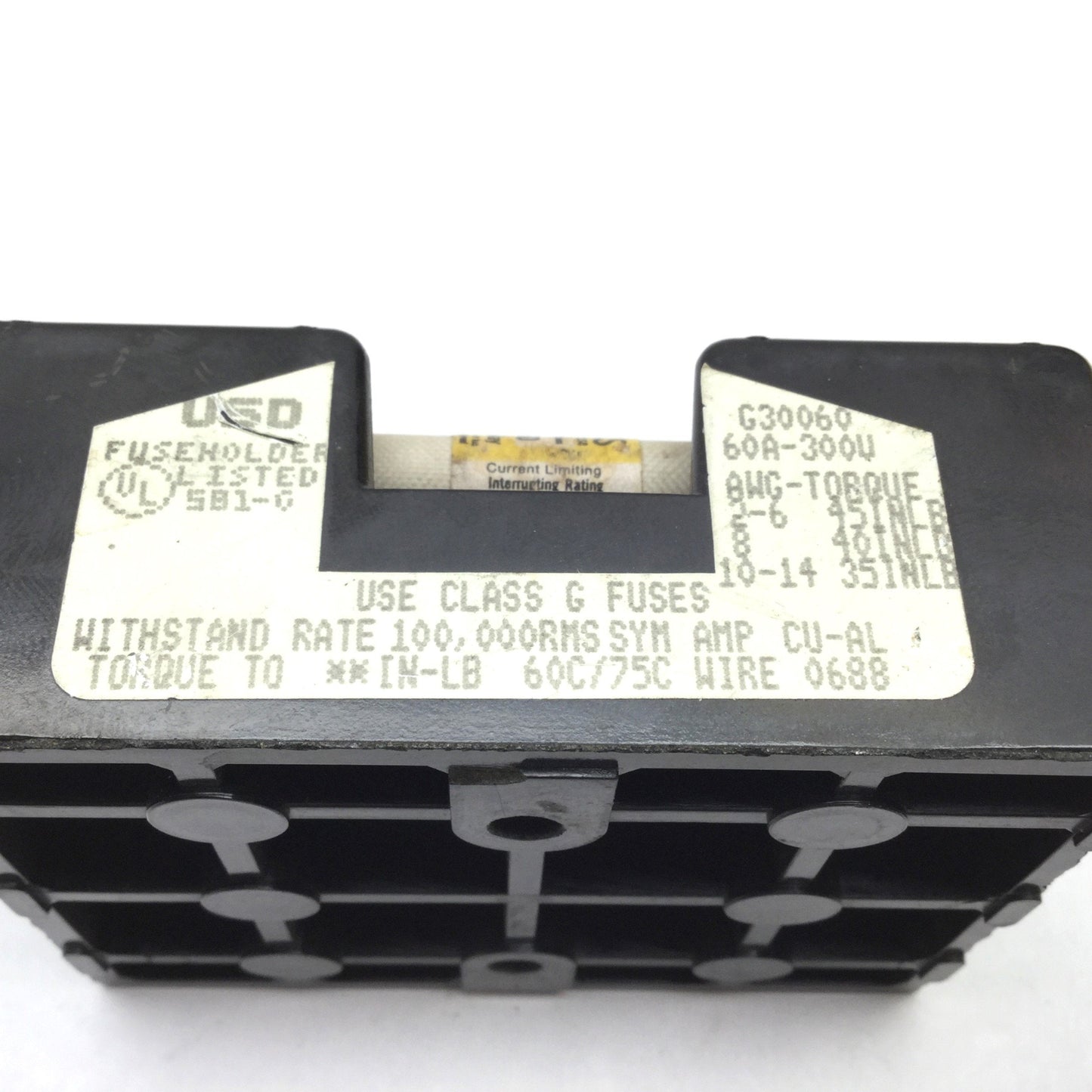 Used USD G30060 Fuse Holder, 3-Pole, Rating: 60A 300V, With 3x 50A Time-Delay Fuses