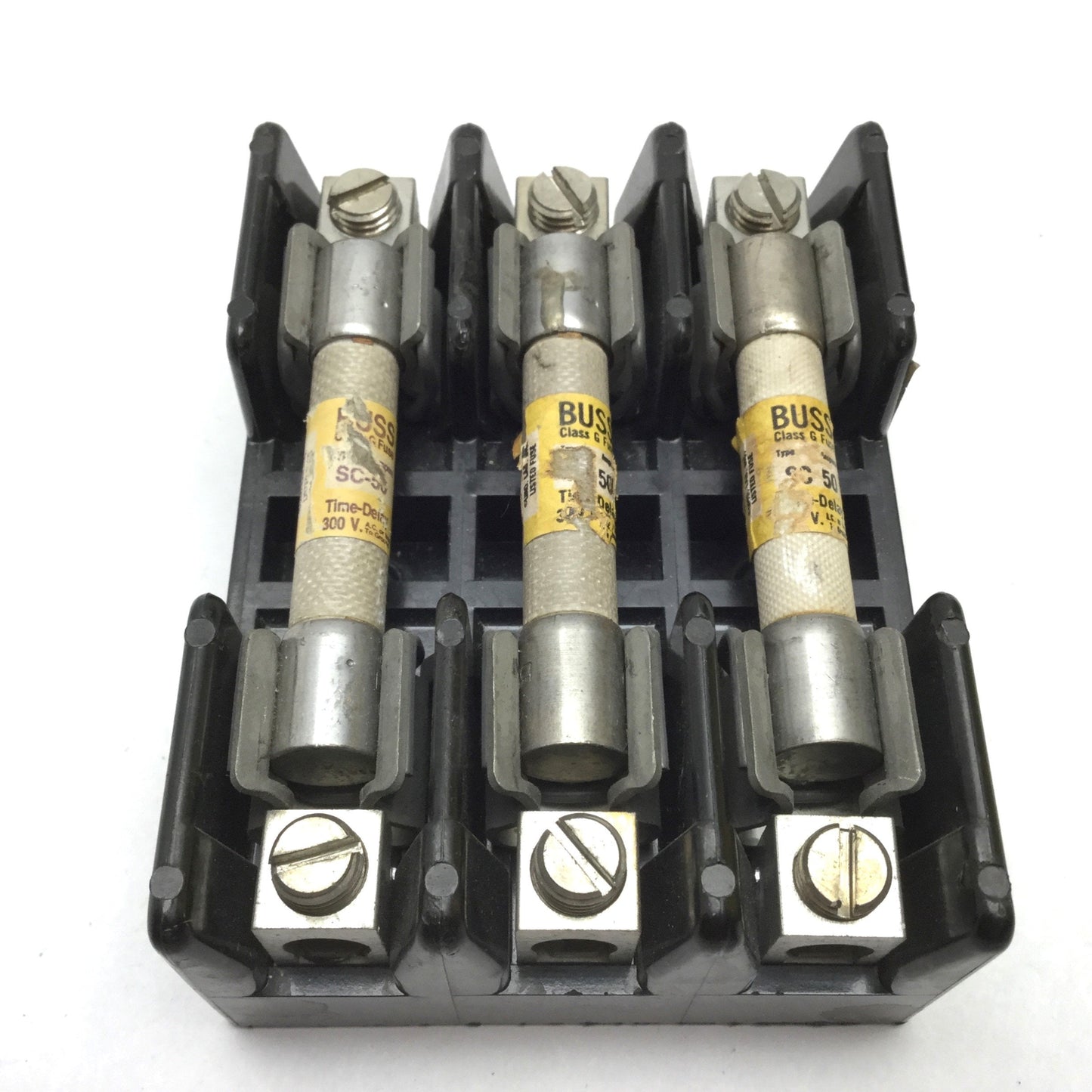 Used USD G30060 Fuse Holder, 3-Pole, Rating: 60A 300V, With 3x 50A Time-Delay Fuses