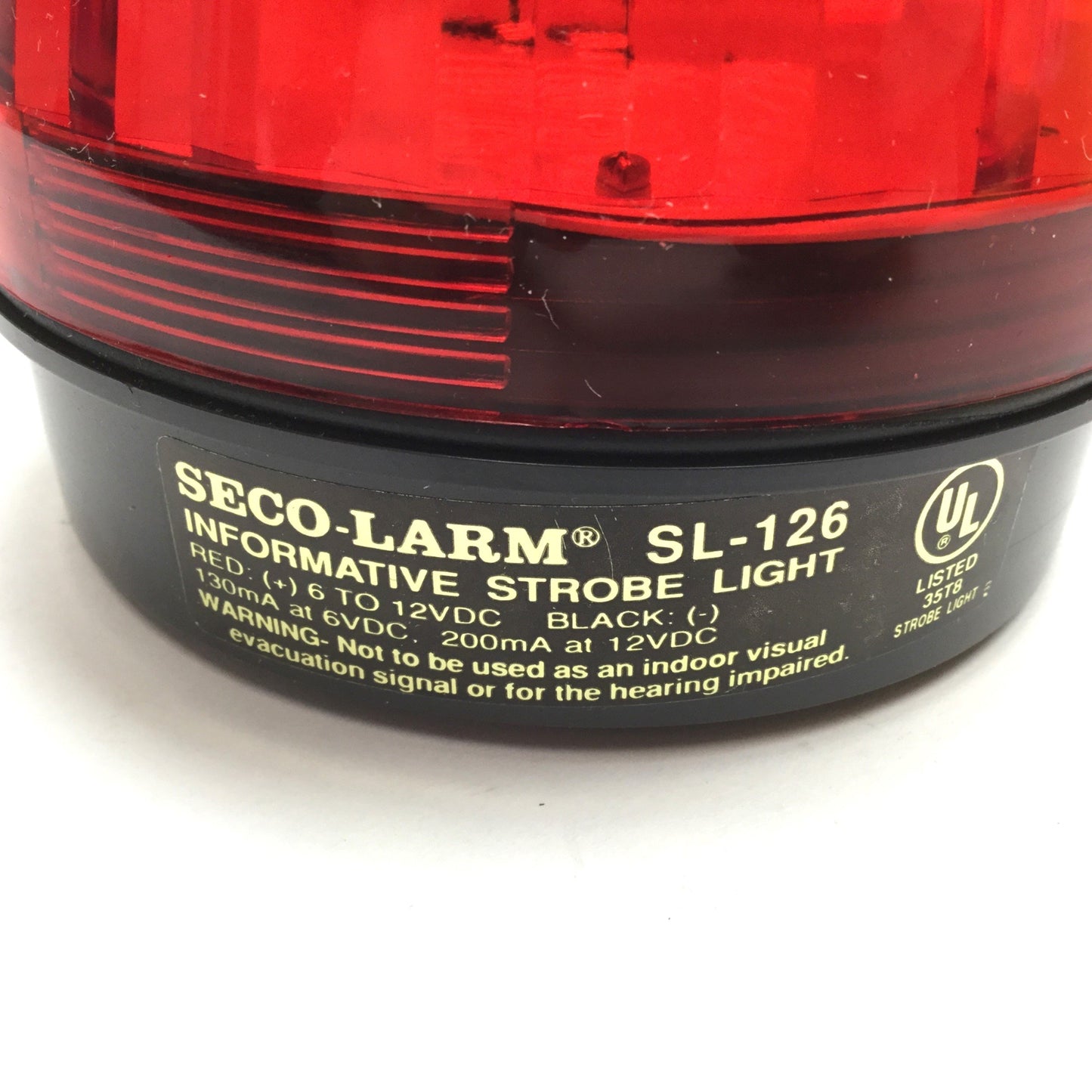 New – Open box Seco-Larm SL-126 Informative Strobe Light, Supply: 6-12VDC, Color: Red