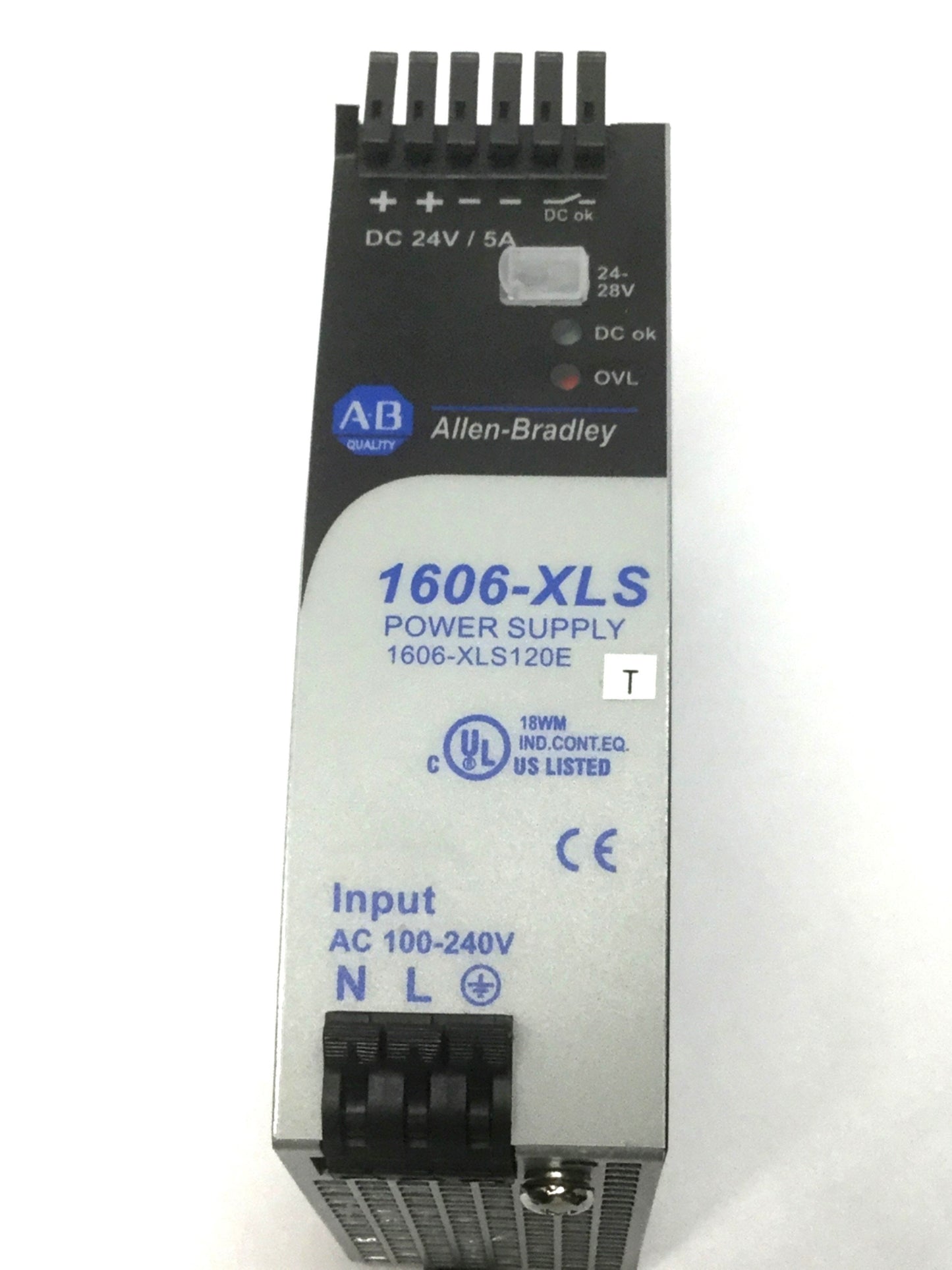 Used Allen Bradley 1606-XLS120E Power Supply, 100-240VAC Input, 24VDC 5A Output