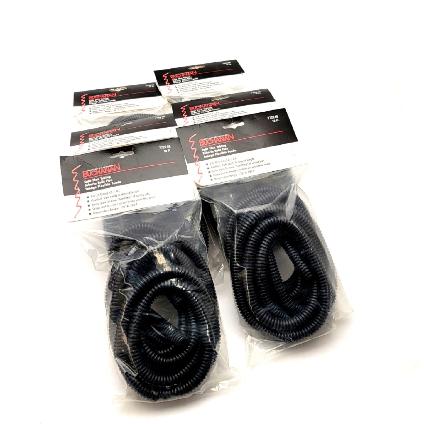 Used Lot Of 6 Buchanan 772240 Split Flex Tubing, 3/8"I.D. 10Ft, Black