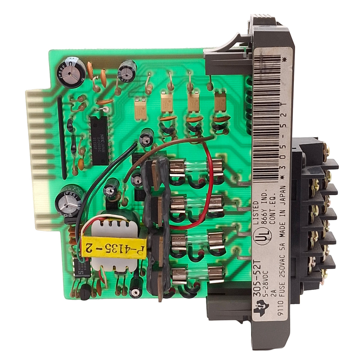 Used Texas Instruments 305-52T PLC Output Module, 4-Point, 5-28VDC 2A, Fuse 250VAC 5A