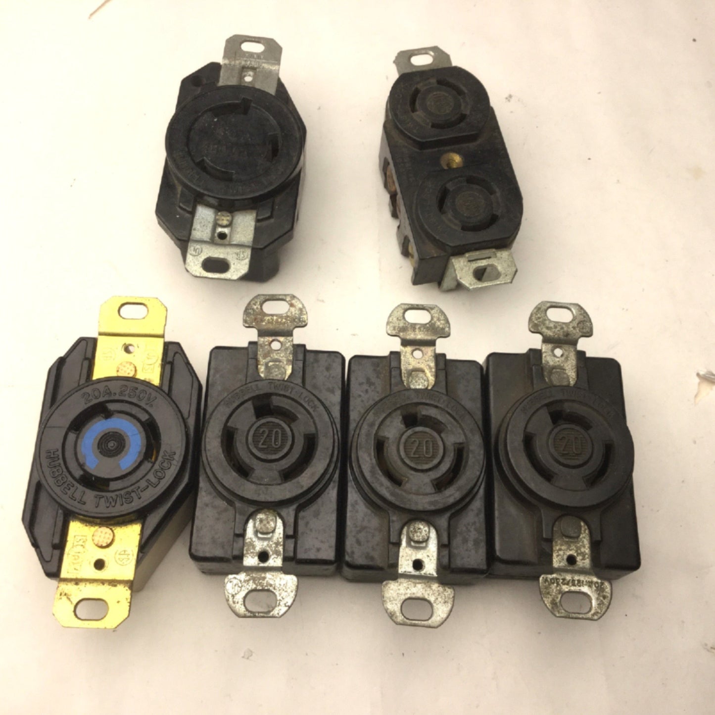 Used Lot of 6 Hubbell Twist & Lock Sockets, 4x 20A, 1x 30A, 1x 10A, 3 Pin