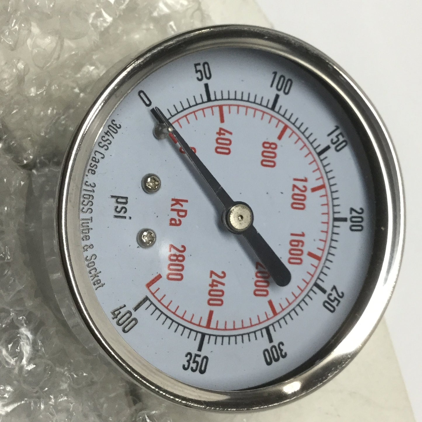 New – Open box Lot of 2 4FMW9 Pressure Gauges, 2-1/2" Stainless Steel, 0-400psi, 1/4" NPT