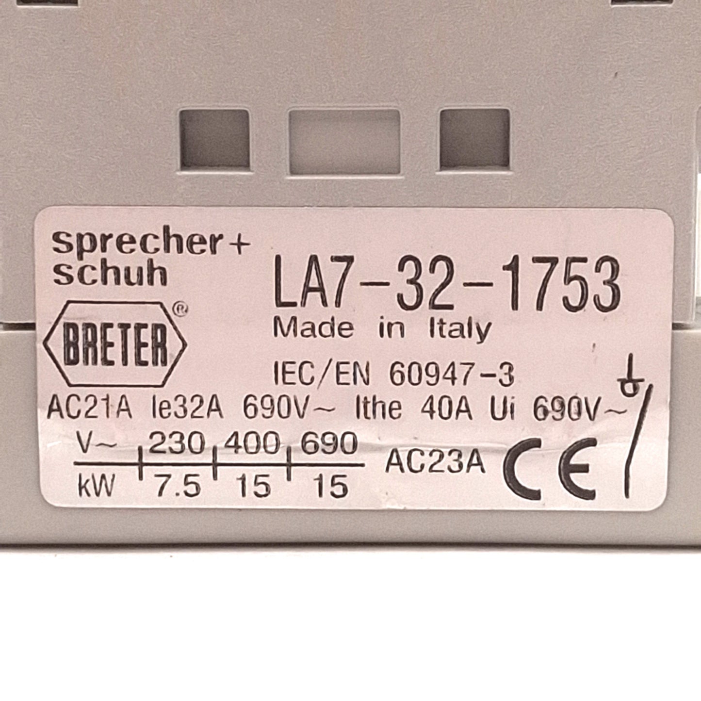 Used Sprecher + Schuh LA7-32-1753 Motor Disconnect Switch, 3-Pole, 32A 600VAC Rating