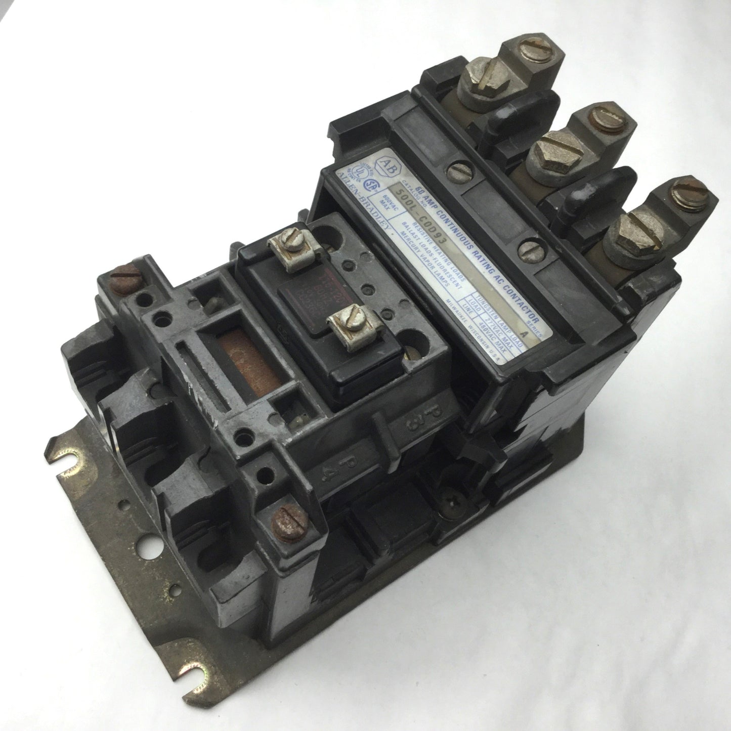 Used Allen Bradley 500L-COD93 Contactor 60A 3-Pole, Coil 115-120VAC, 600VAC Max