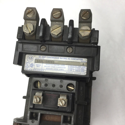 Used Allen Bradley 500L-COD93 Contactor 60A 3-Pole, Coil 115-120VAC, 600VAC Max