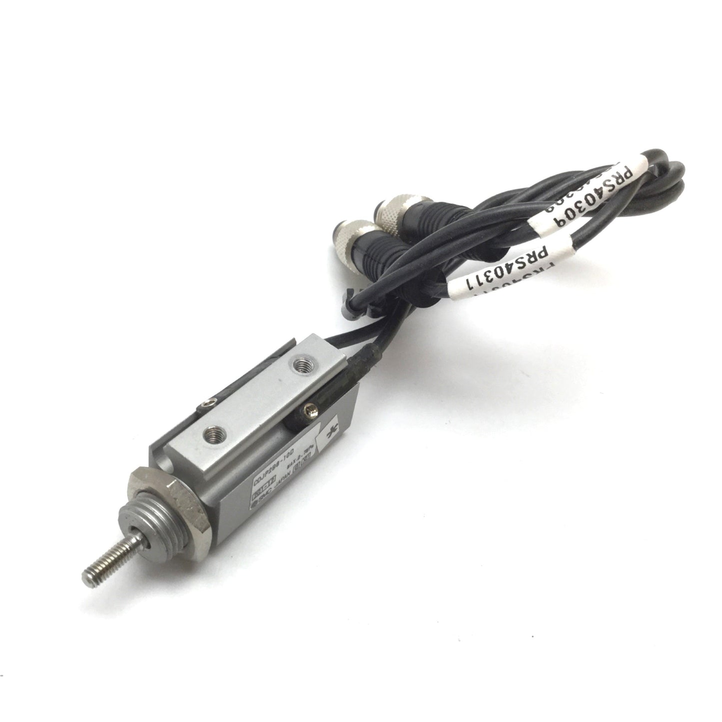 Used SMC CDJP2B6-10D Pneumatic Pin Cylinder, Bore: 6mm, Stroke: 10mm, W/ 2x Sensors