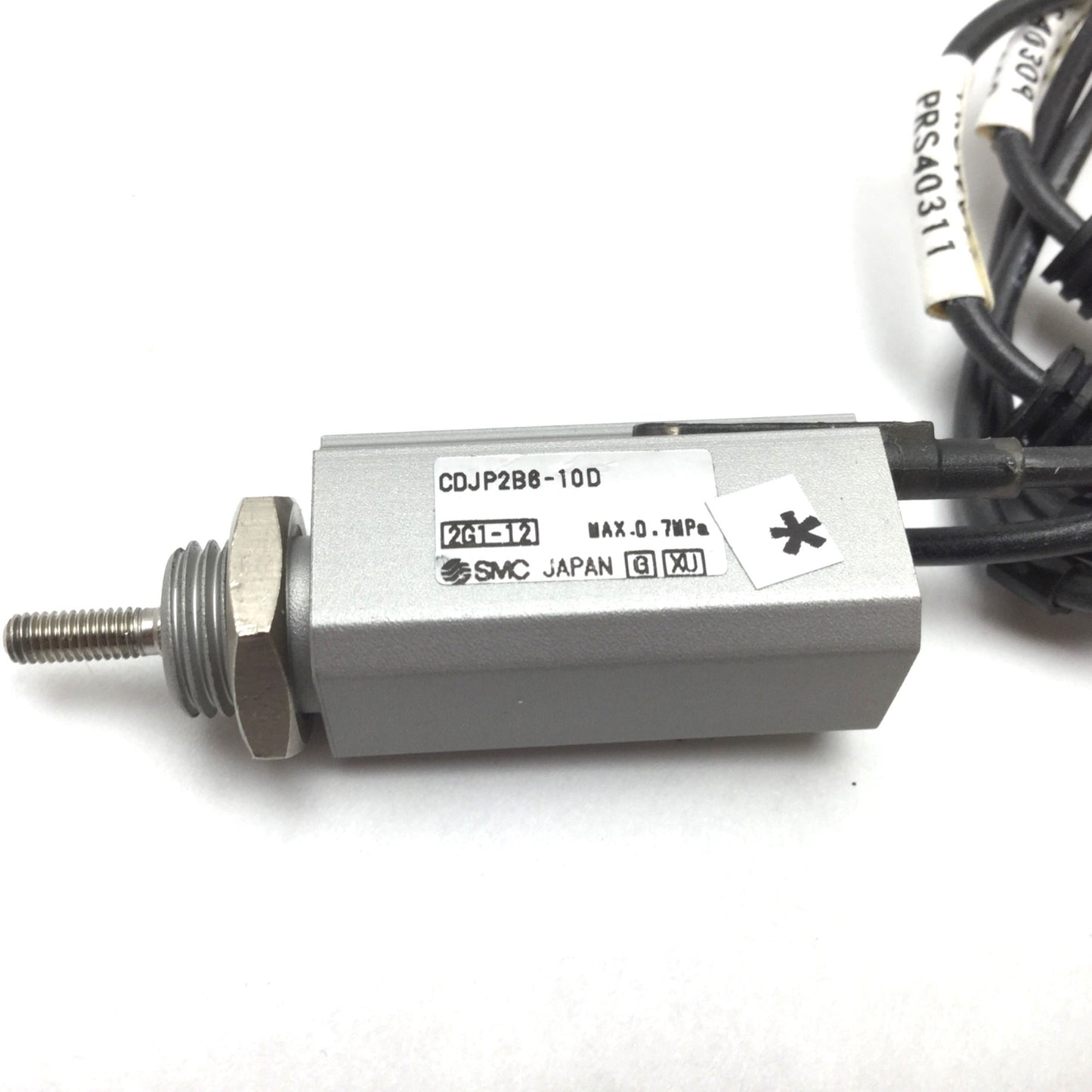 Used SMC CDJP2B6-10D Pneumatic Pin Cylinder, Bore: 6mm, Stroke: 10mm, W/ 2x Sensors