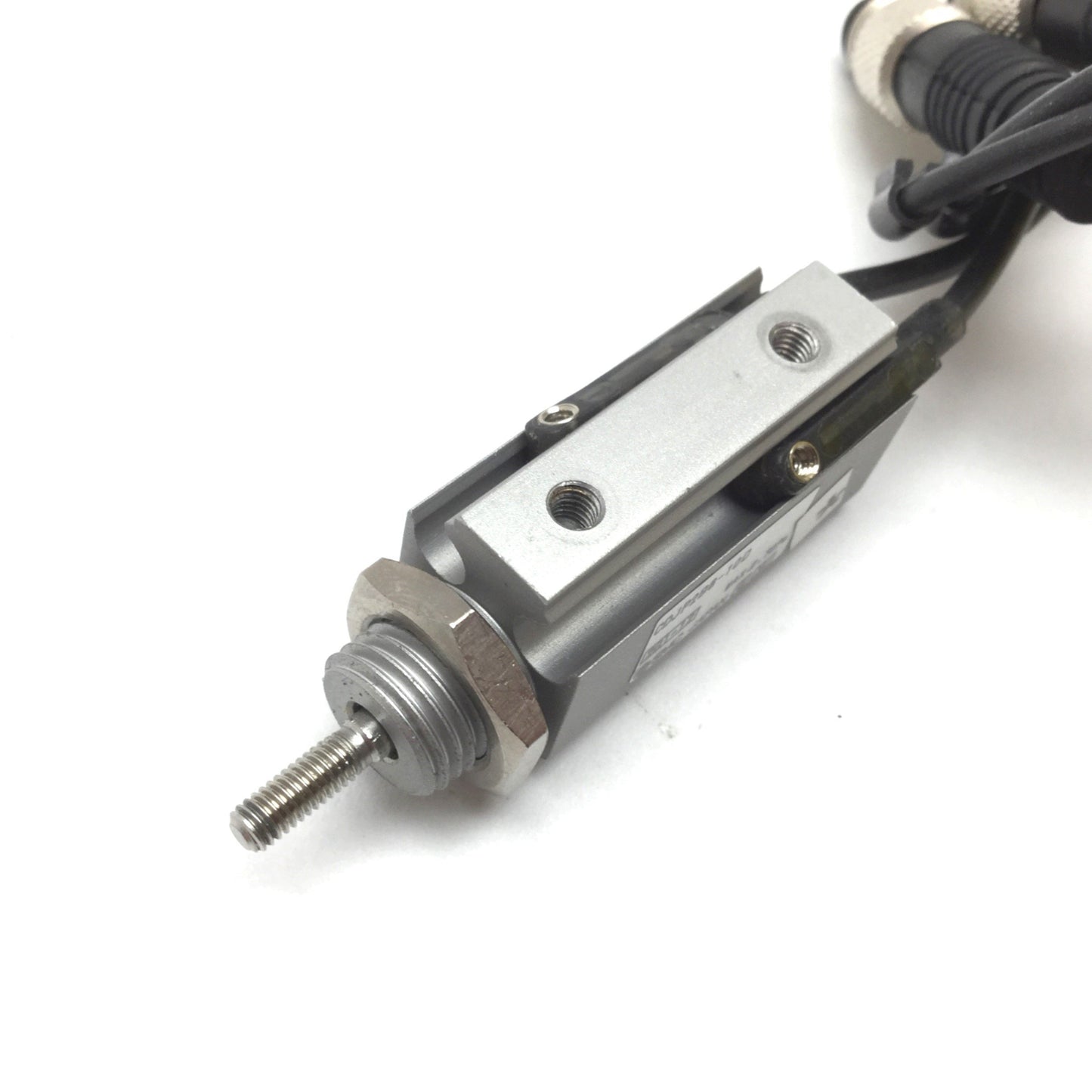 Used SMC CDJP2B6-10D Pneumatic Pin Cylinder, Bore: 6mm, Stroke: 10mm, W/ 2x Sensors