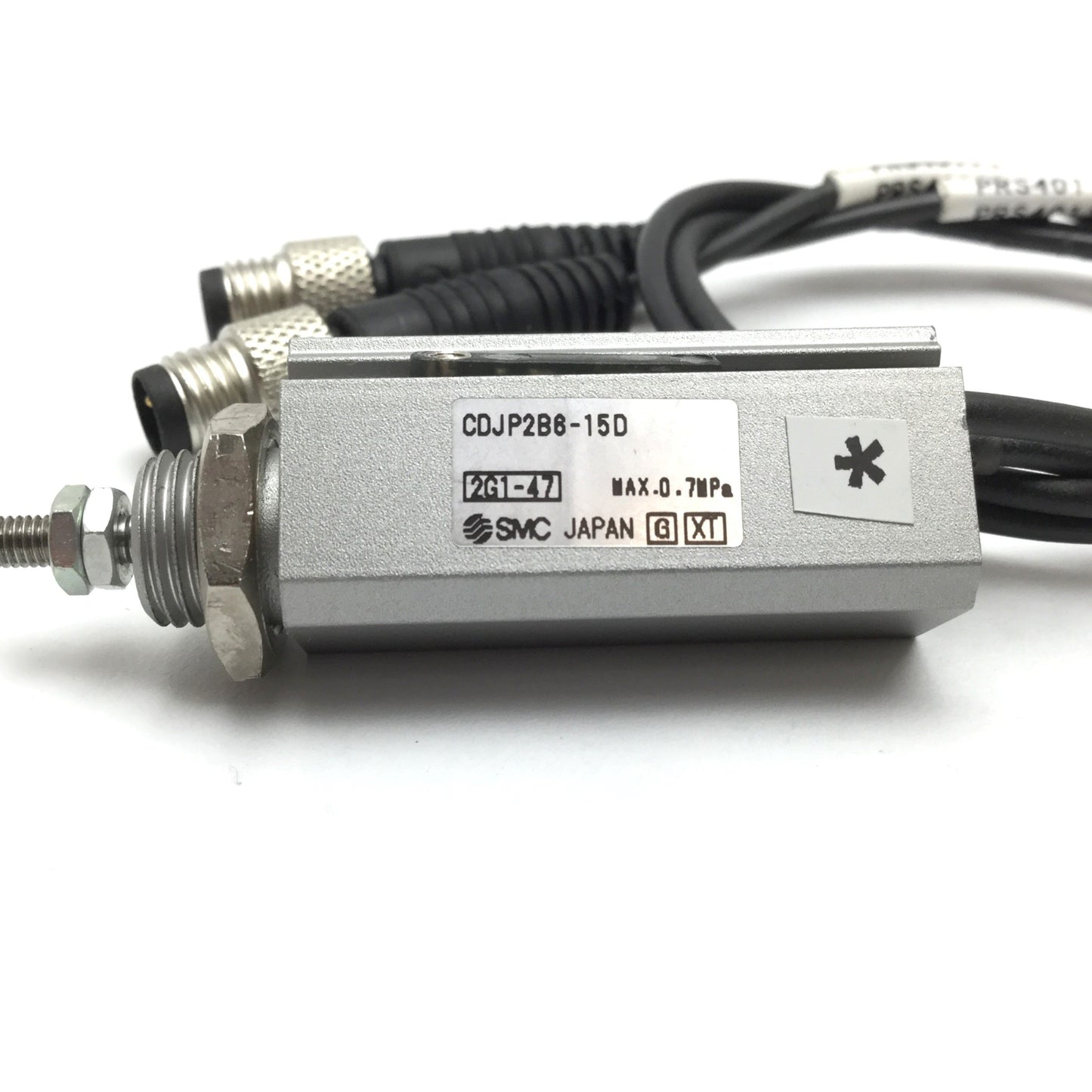 Used SMC CDJP2B6-15D Pneumatic Pin Cylinder, Bore: 6mm, Stroke: 15mm, W/ 2x Sensors