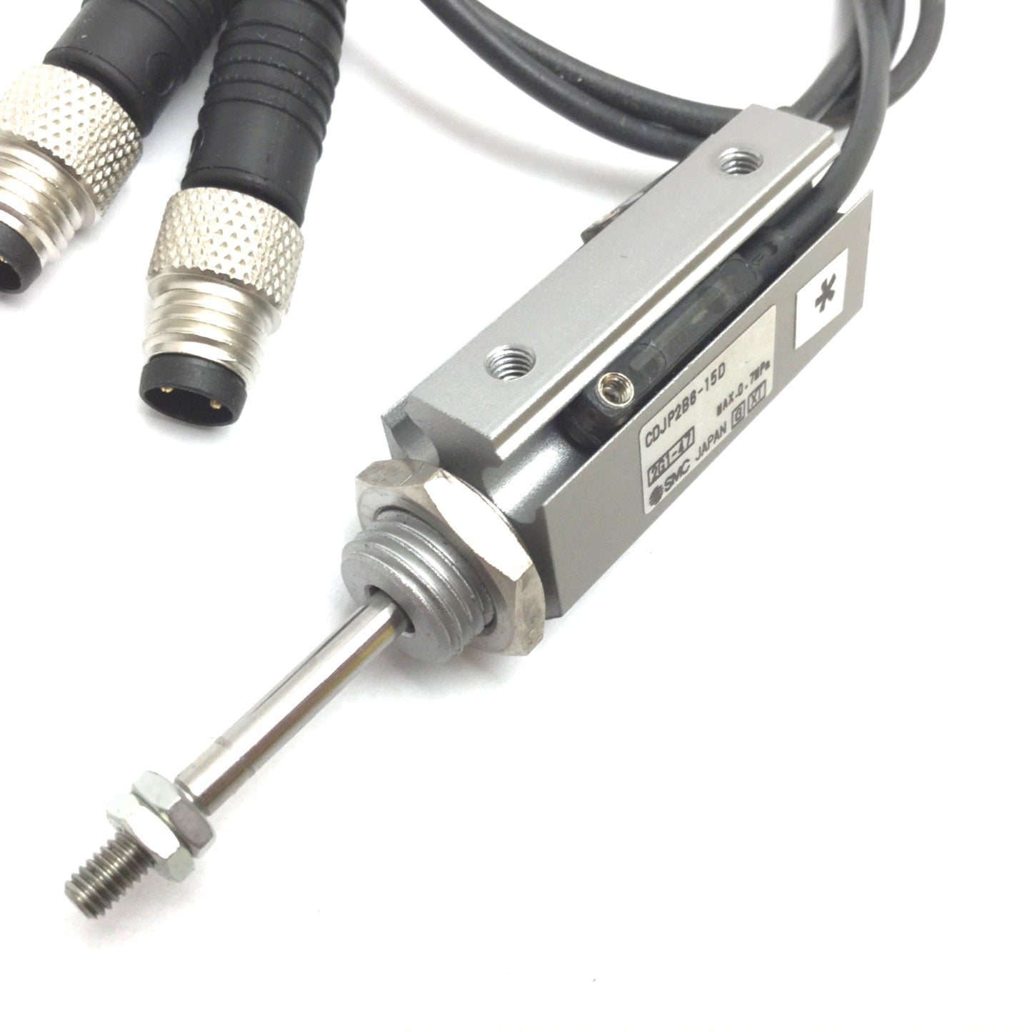 Used SMC CDJP2B6-15D Pneumatic Pin Cylinder, Bore: 6mm, Stroke: 15mm, W/ 2x Sensors