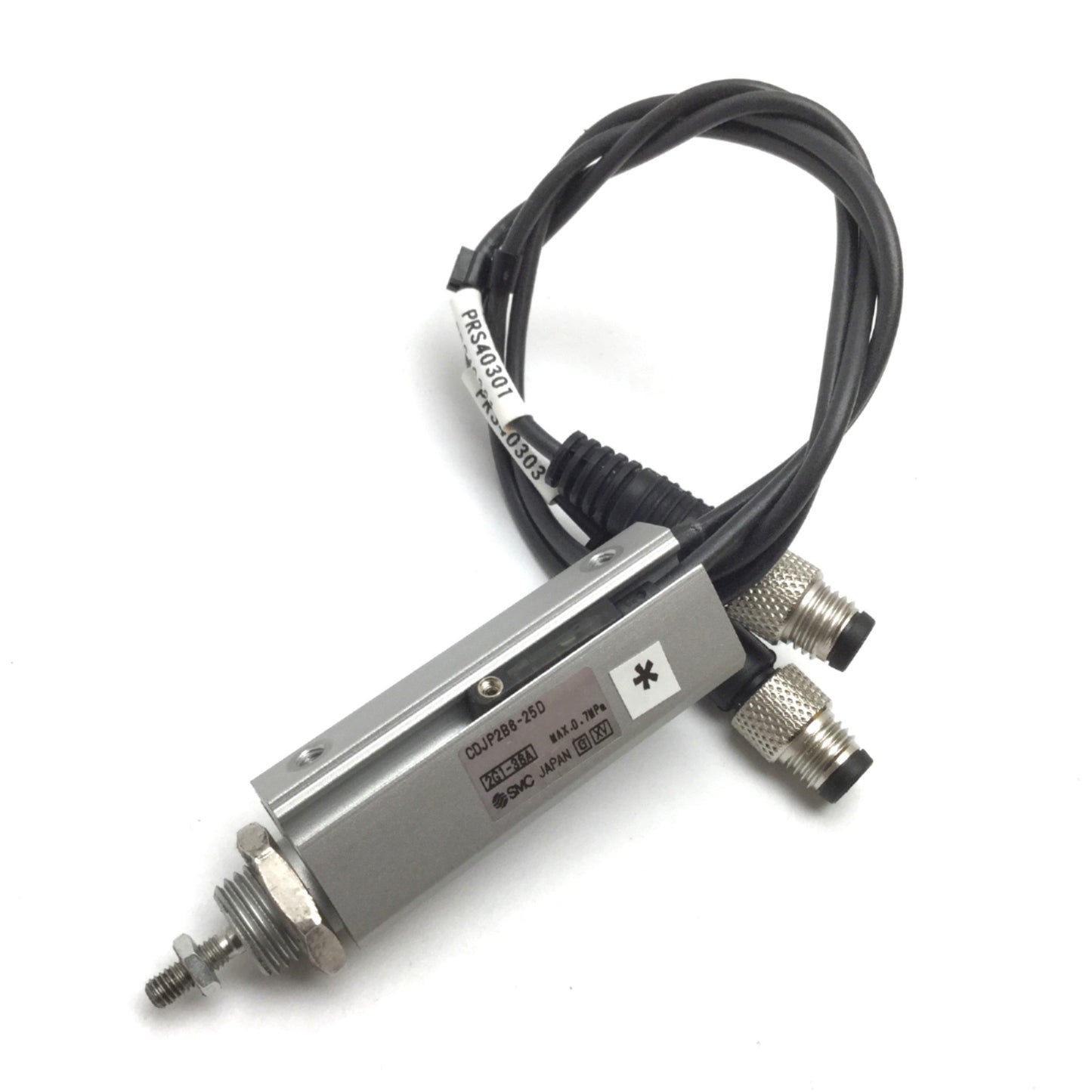 Used SMC CDJP2B6-25D Pneumatic Pin Cylinder, Bore: 6mm, Stroke: 25mm, W/ 2x Sensors
