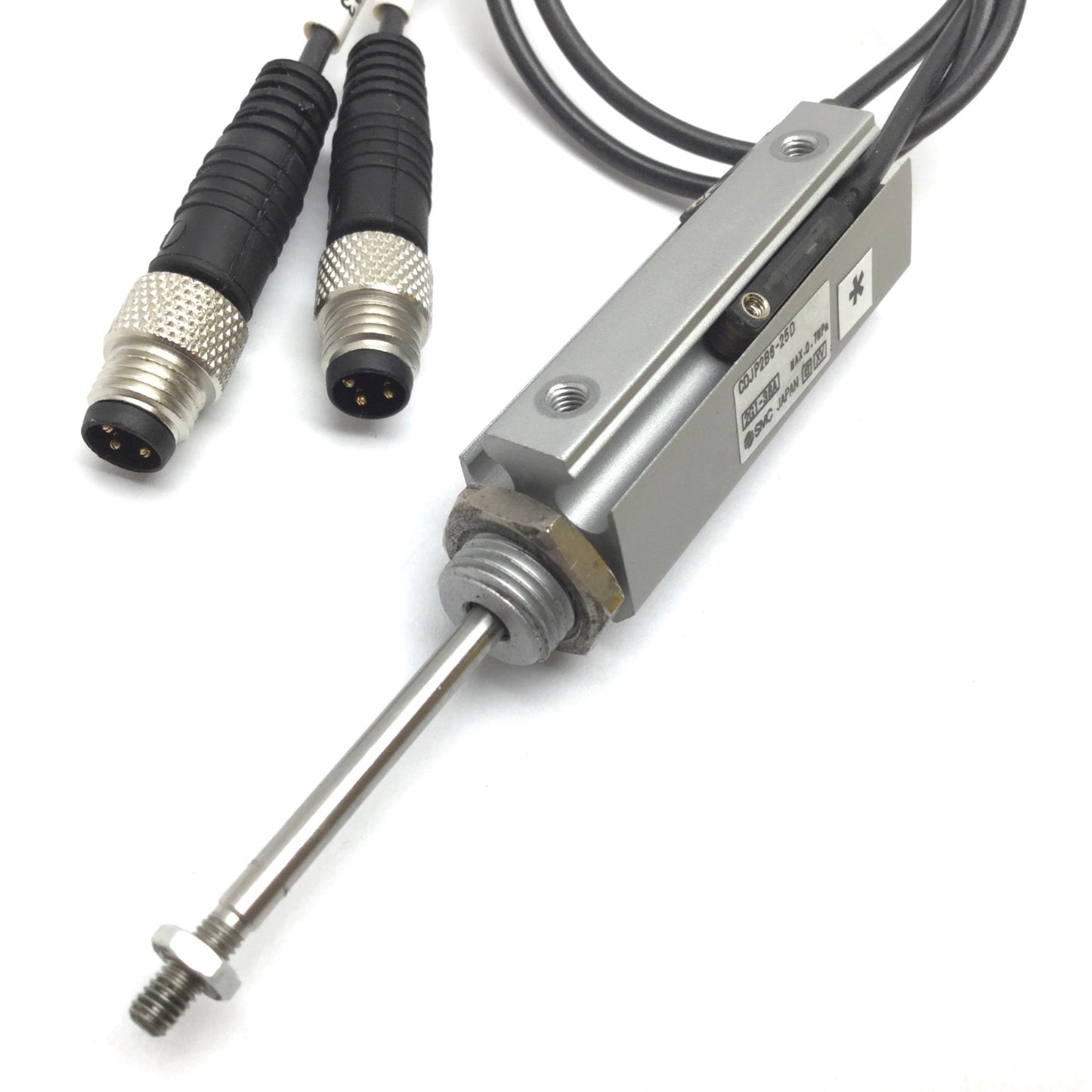 Used SMC CDJP2B6-25D Pneumatic Pin Cylinder, Bore: 6mm, Stroke: 25mm, W/ 2x Sensors